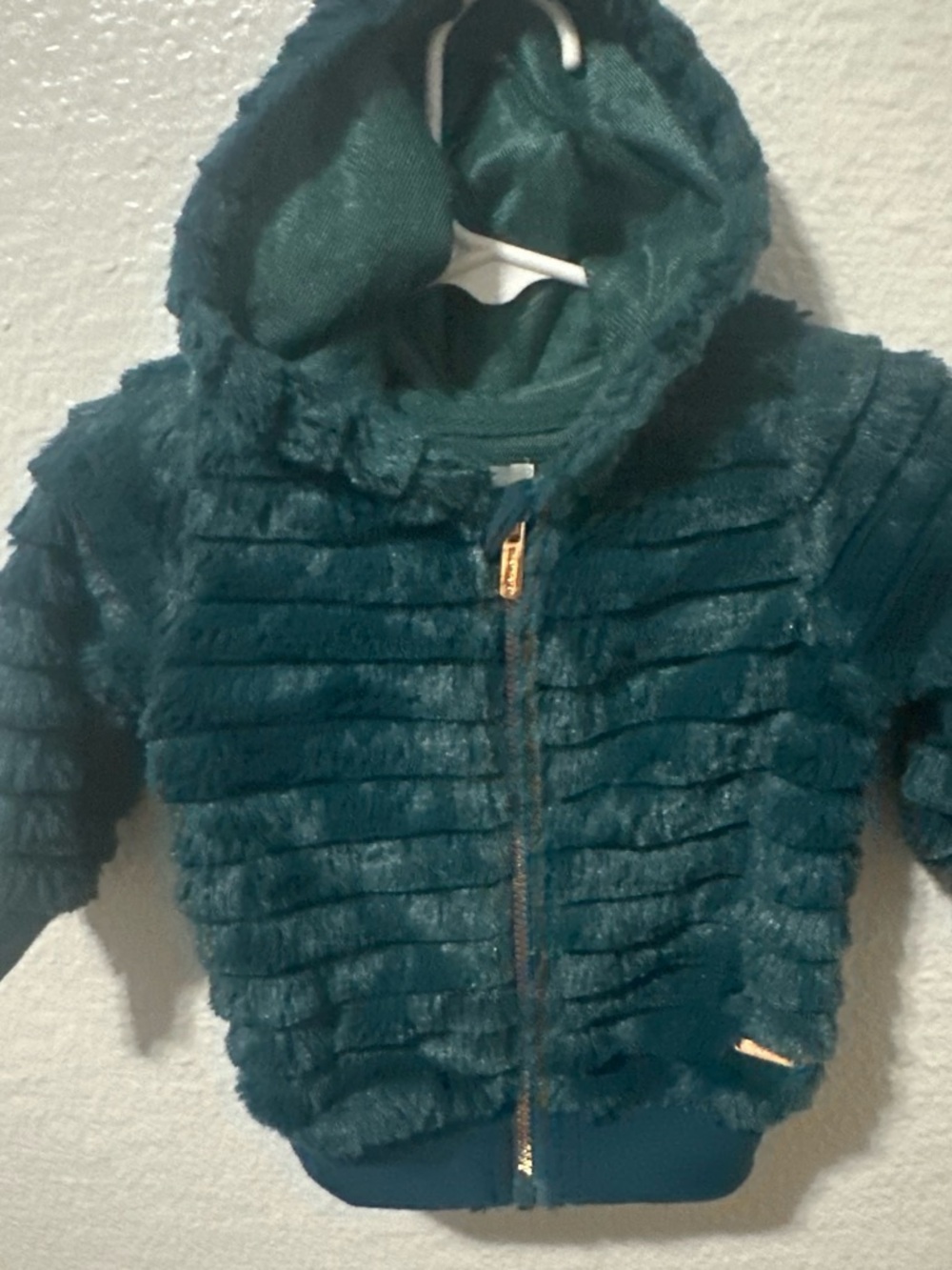 Tahari Kids Plush Hooded Zip Jacket - Teal Green